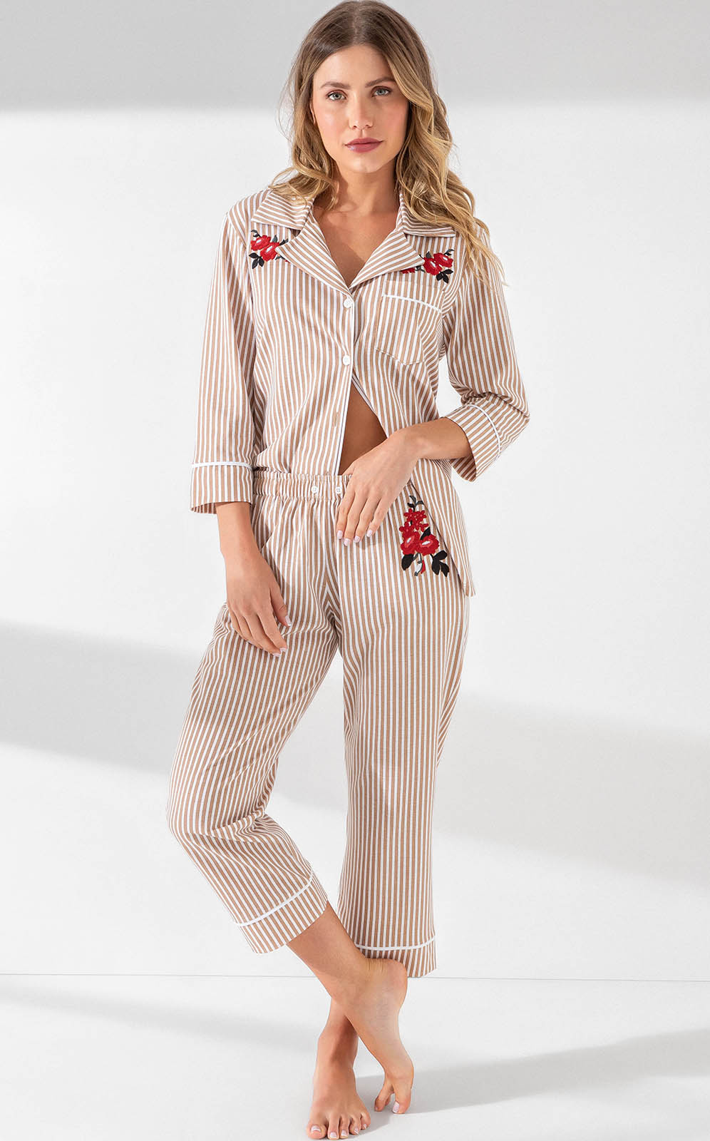 Pijama Americano Manga 3/4 com Capri Paola