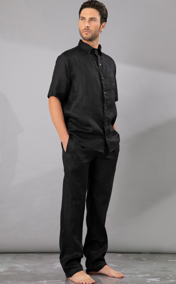 Pijama Americano Masculino com Calça Puro Linho Black