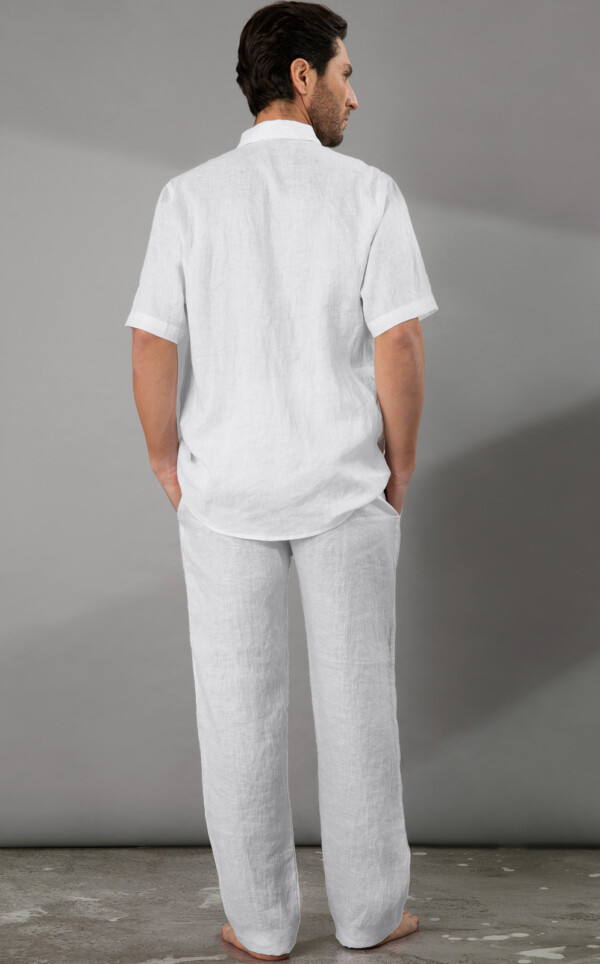 Pijama Americano Masculino com Calça Puro Linho Branco