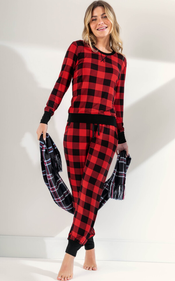 Blusa Manga Longa com Calça Xadrez Céline