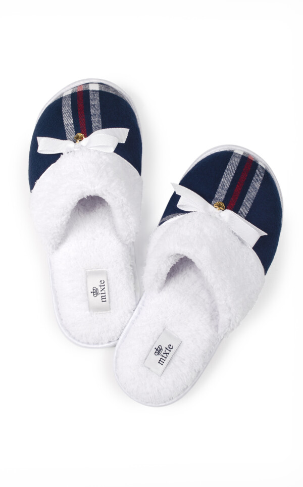 Pantufa Atoalhada Xadrez Azul