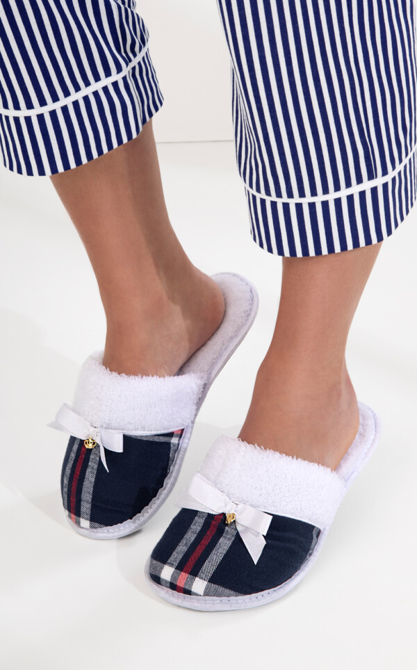 Pantufa Atoalhada Xadrez Azul