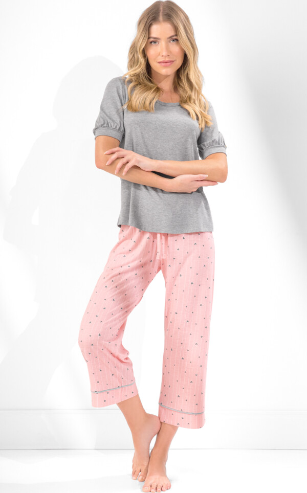 Pijama Blusa Manga Curta com Capri Edith Rosa