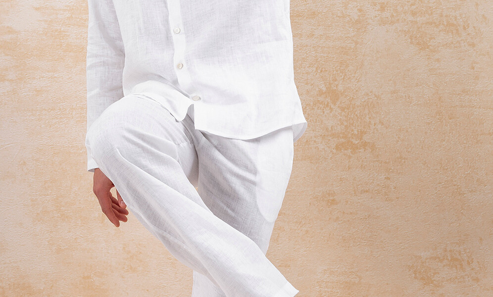 Pijama Americano Masculino Manga Longa com Calça Puro Linho Branco