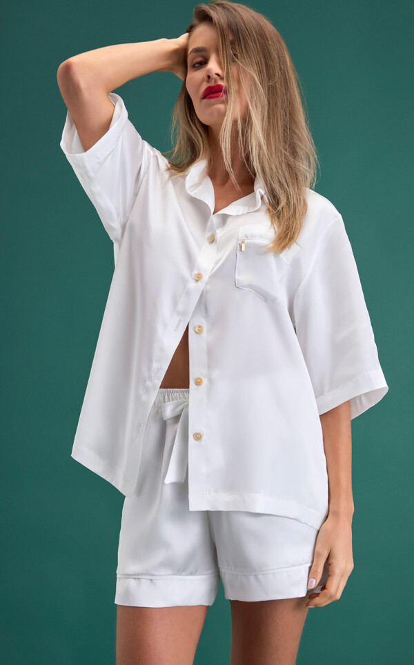 Pijama Americano Manga Curta com Shorts Pura Seda Vincenza