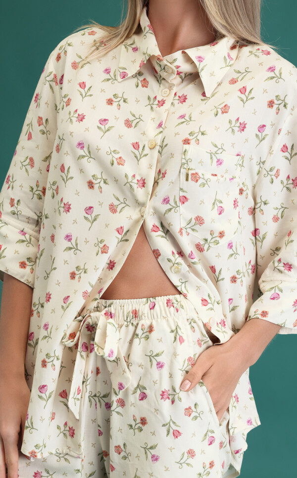Pijama Americano Manga 3/4 com Calça Marena