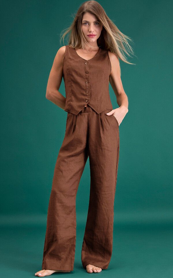 Colete Abotoado com Calça Puro Linho