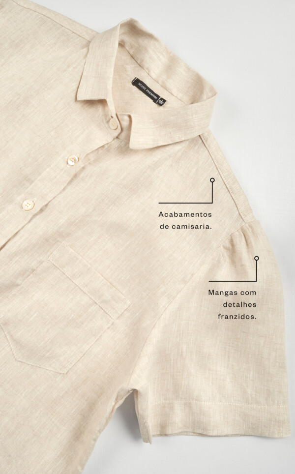 Pijama Americano Manga Curta com Calça Barrel Puro Linho