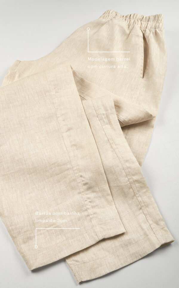 Pijama Americano Manga Curta com Calça Barrel Puro Linho