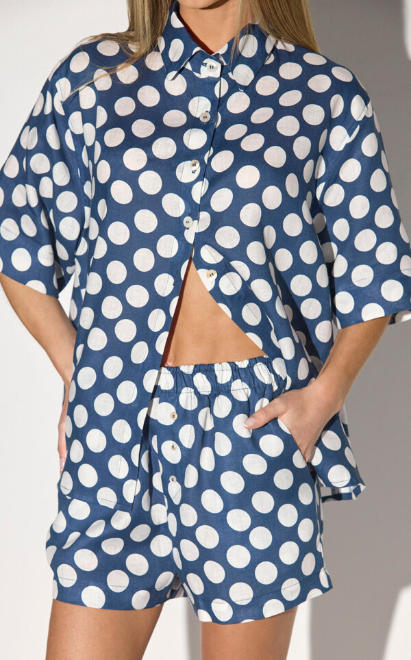 Pijama Americano Manga Curta com Shorts Puro Linho Iryna