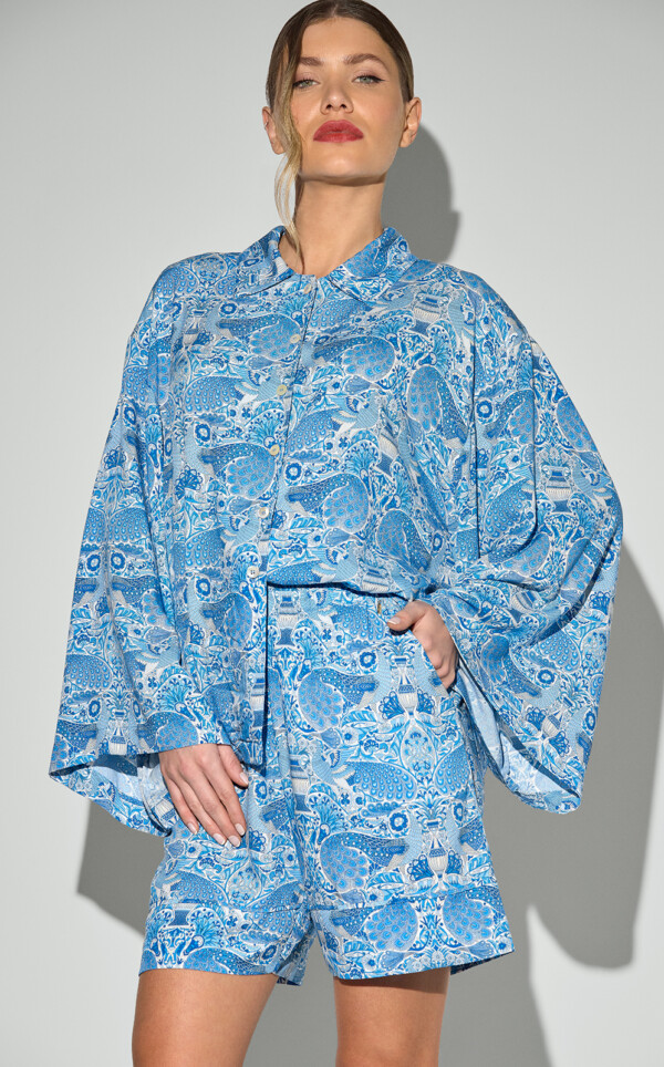 Pijama Americano Oversized Manga Longa com Bermuda Tara