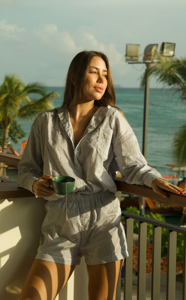 Pijama Americano Manga Longa com Shorts Mairin