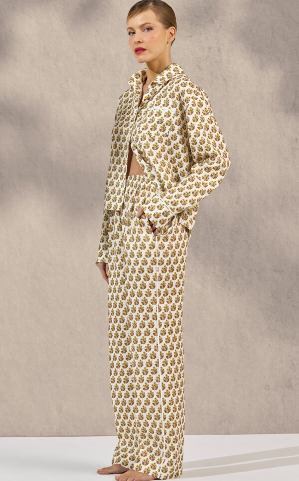 Pijama Americano Manga Longa com Calça Puro Linho Autumn