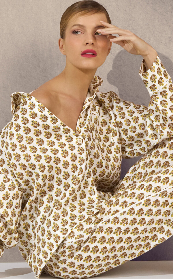 Pijama Americano Manga Longa com Calça Puro Linho Autumn