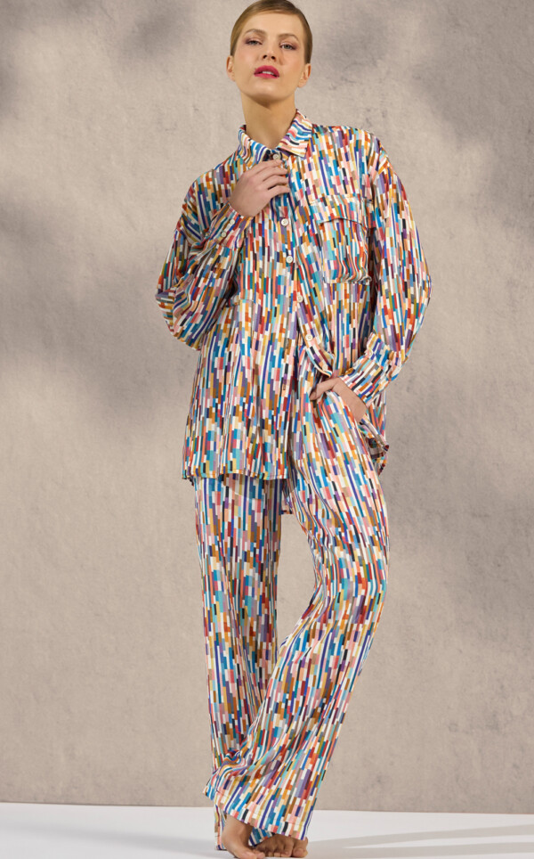 Pijama Americano Manga Longa com Calça Palazzo Yaira