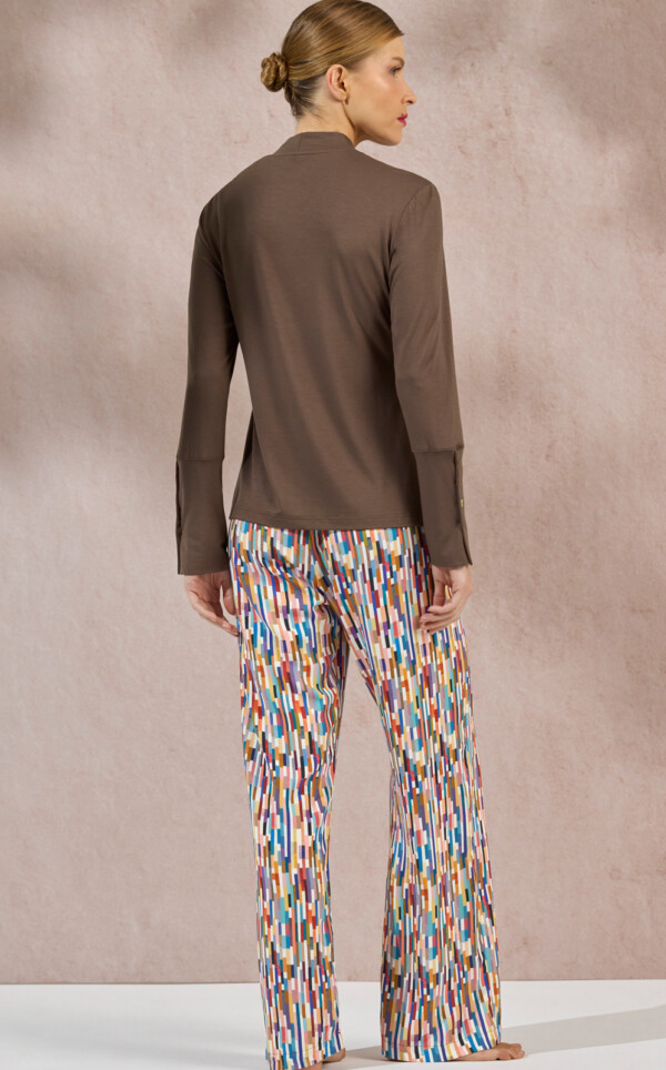 Pijama Blusa Manga Longa com Calça Palazzo Yaira