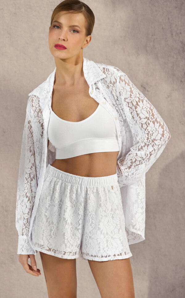 Premium – Pijama Americano Manga Longa com Shorts White Morella