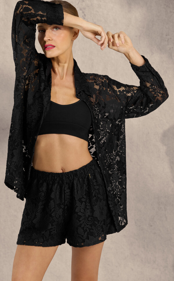 Premium – Pijama Americano Manga Longa com Shorts Black Morella