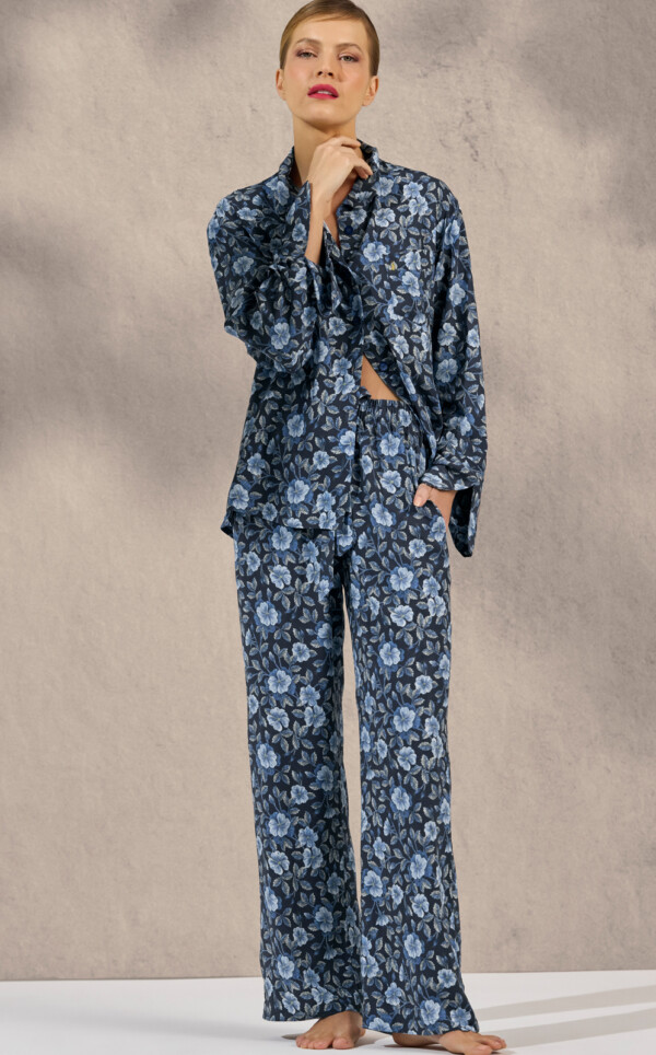 Pijama Americano Manga Longa com Calça Palazzo Edna