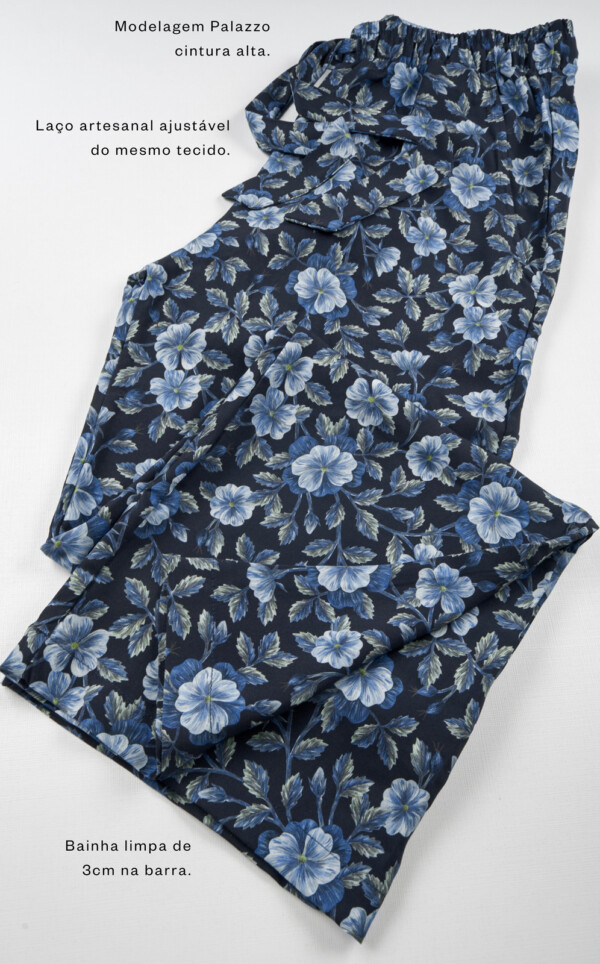 Pijama Blusa Manga Longa com Calça Palazzo Edna