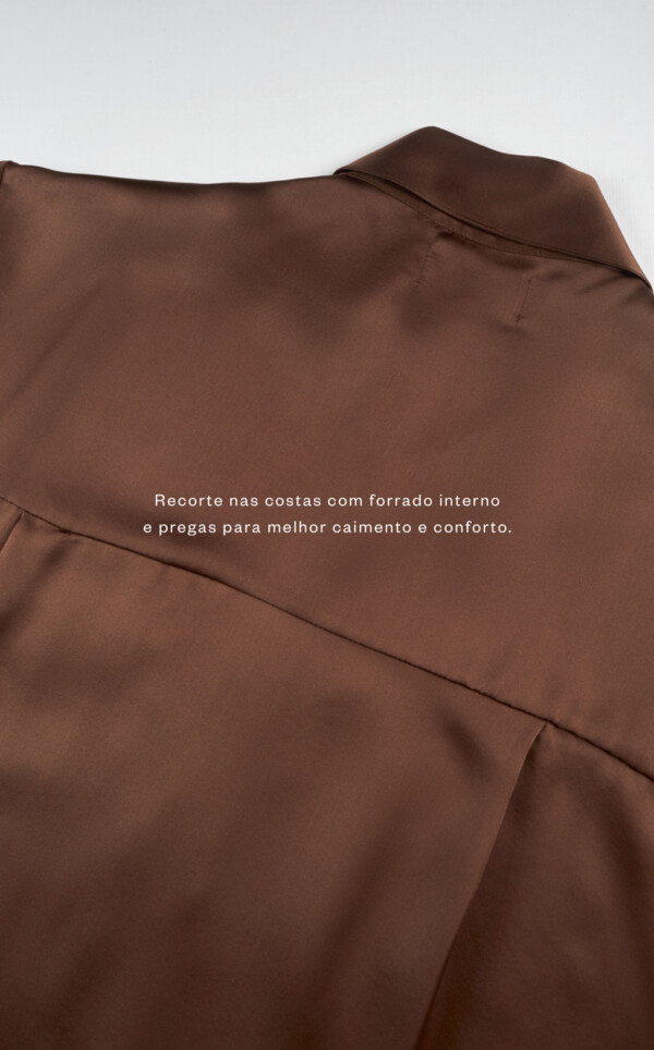 Camisola Abotoada com Shorts Pura Seda Brown Vincenza