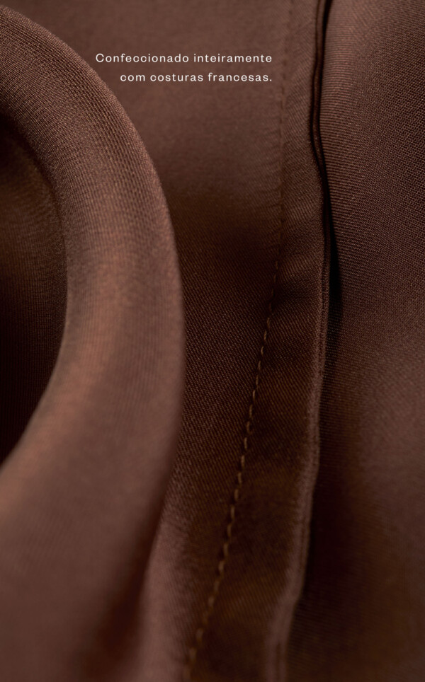 Camisola Abotoada com Shorts Pura Seda Brown Vincenza