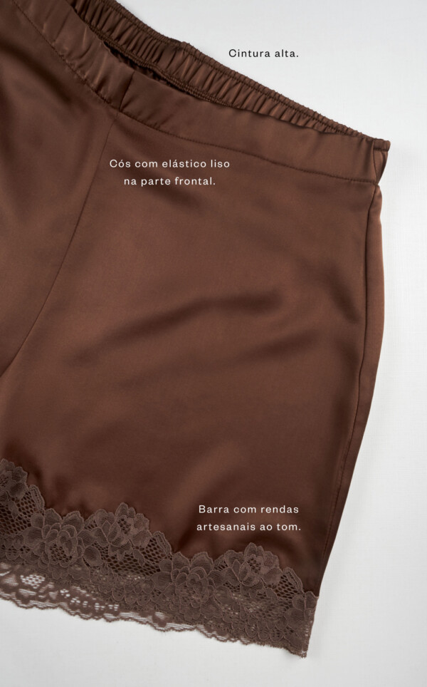 Camisola Abotoada com Shorts Pura Seda Brown Vincenza