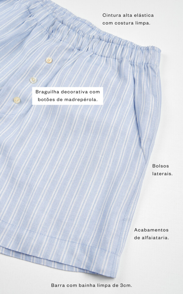Pijama Ameircano Manga Curta com Shorts Puro Linho Harper